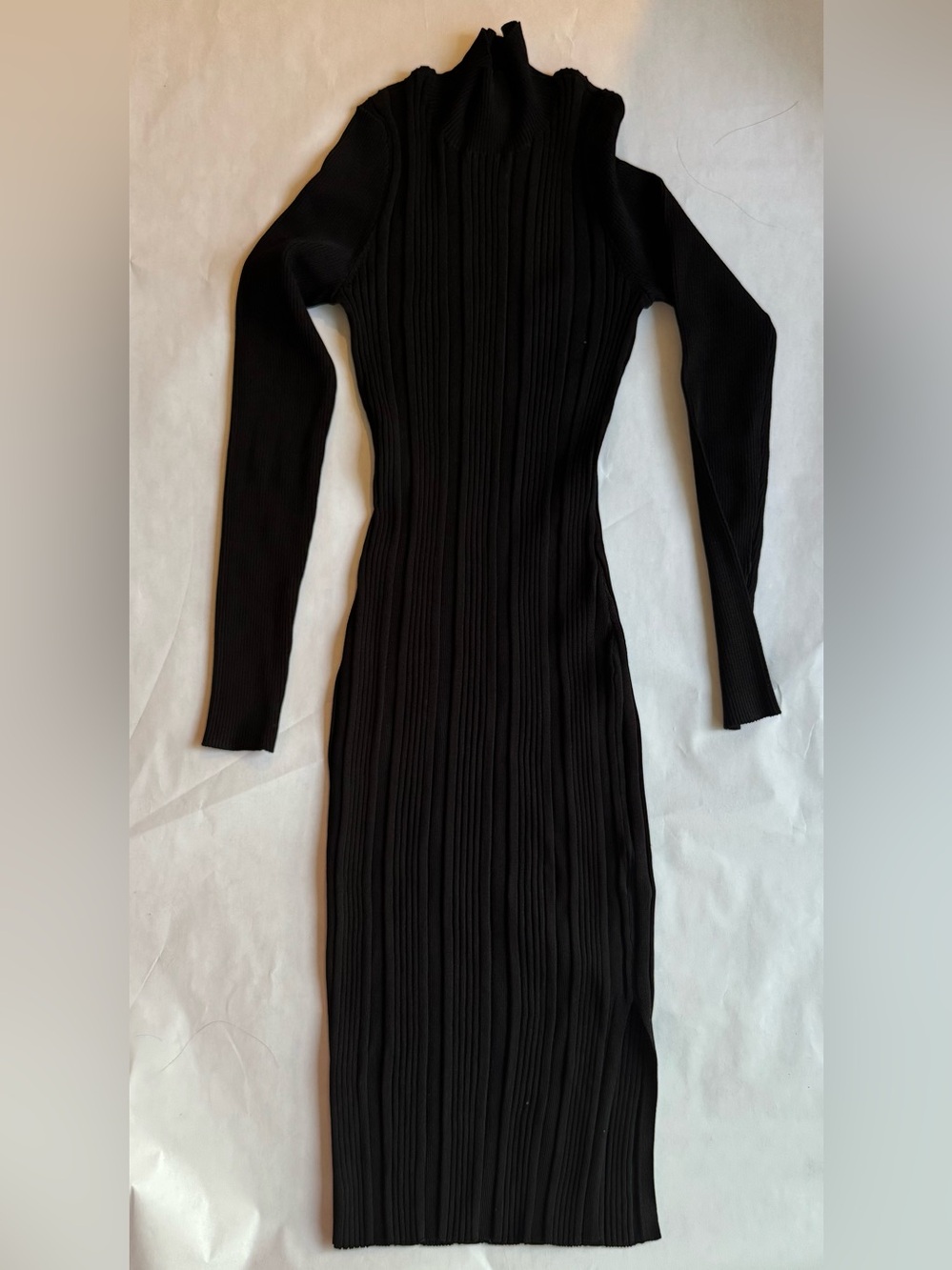 H&M Black Ribbed Long-Sleeve turtleneck Midi Knit Dress -M